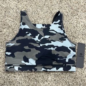 High neck camo sports bra. New with tags